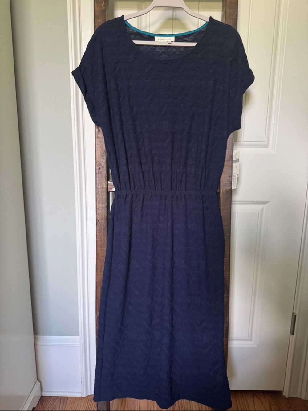 Anthropologie Navy Textured Short-Sleeve Midi Dress